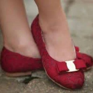 Girls Red Bow-Accent Dress Flats